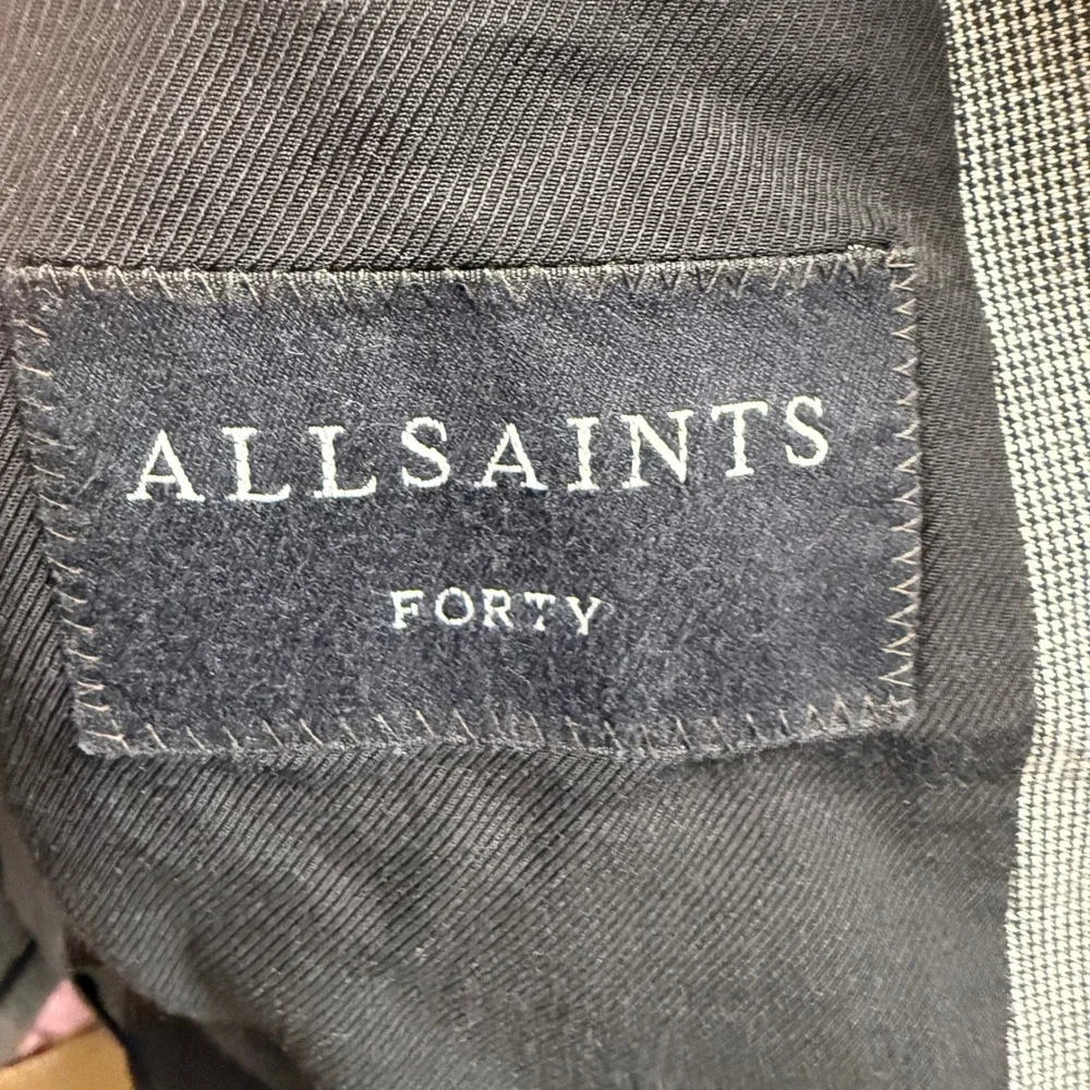 AllSaints Blazer Mens 40 Grey Linen Cotton Houndstooth Excellent Slim Fit Jacket